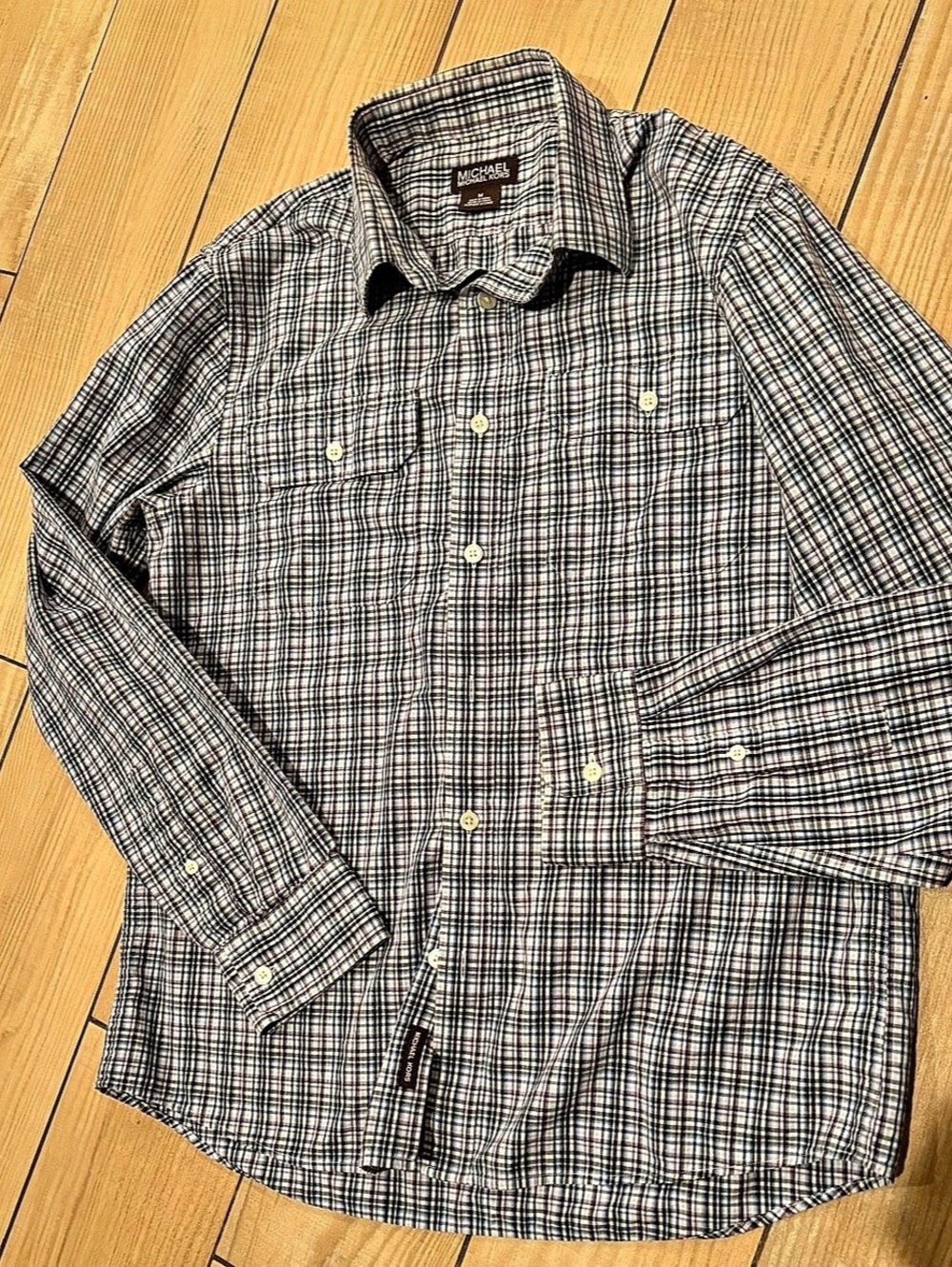 Michael Kors Plaid Cotton Button-Down in Blue, purple and White Size Medium